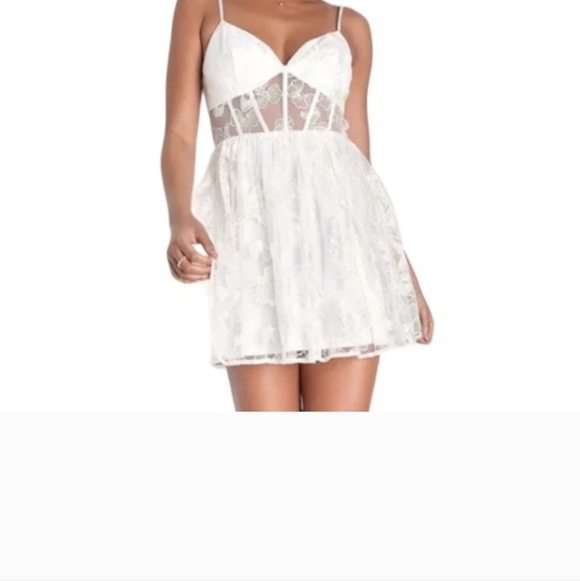 Lulu's Radiant Desires White Embroidered Sequin Mini Skater Dress. Size L - Picture 10 of 10